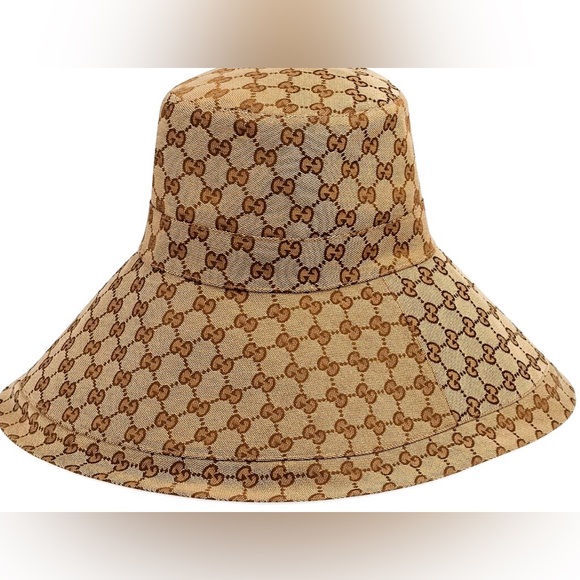 Gucci GG Bucket Hat Beige Canvas Monogram Wide Brim Design Beach Tan Large - Picture 1 of 16